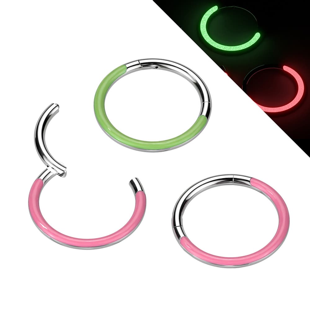 Titanium 16 Gauge Hinged Segment Ring with Glow In The Dark Line