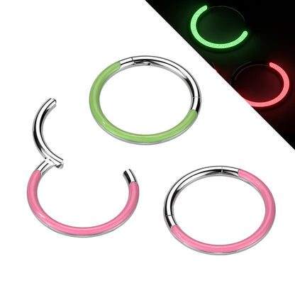 Titanium 16 Gauge Hinged Segment Ring with Glow In The Dark Line