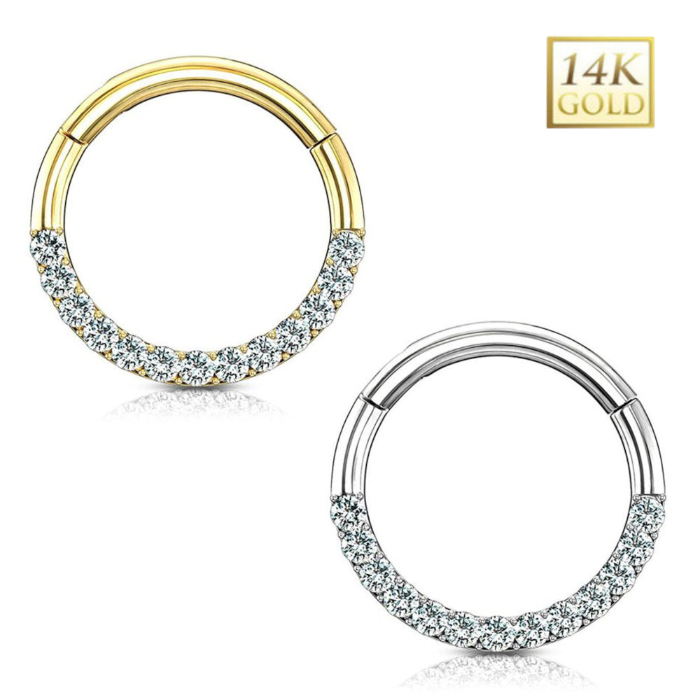 14K Solid Gold 16 Gauge Hinged Segment Ring with Front Facing CZ