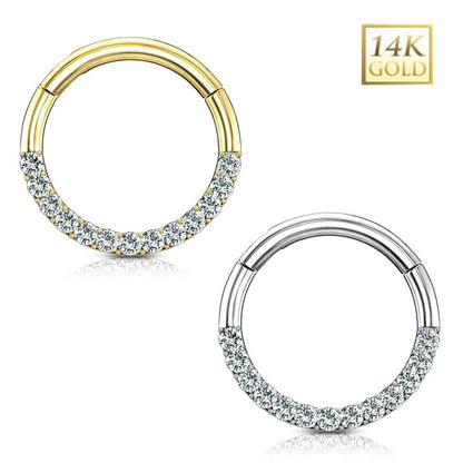 14K Solid Gold 16 Gauge Hinged Segment Ring with Front Facing CZ