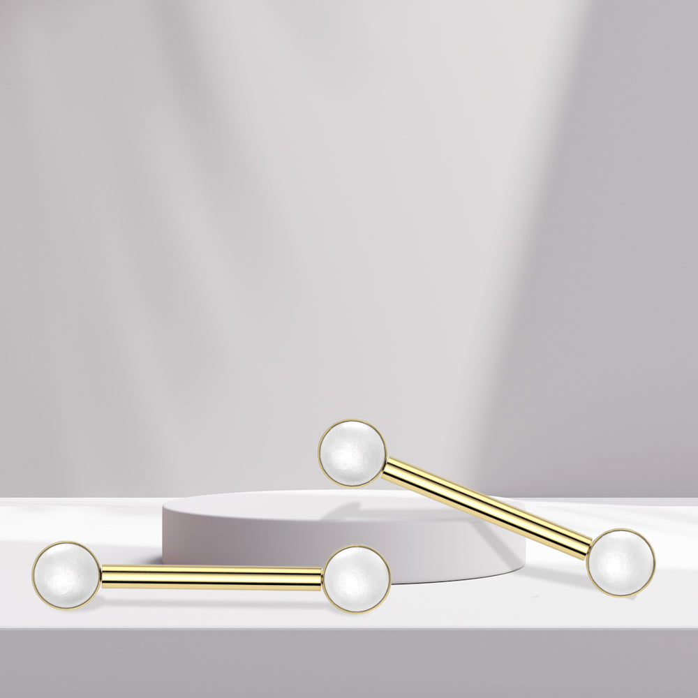Titanium Nipple Barbell 14G 14mm with Front Facing White Pearl - Pair - photo 3