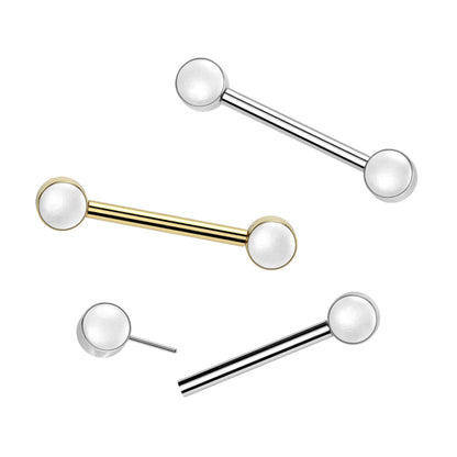 Titanium Nipple Barbell 14G 14mm with Front Facing White Pearl - Pair
