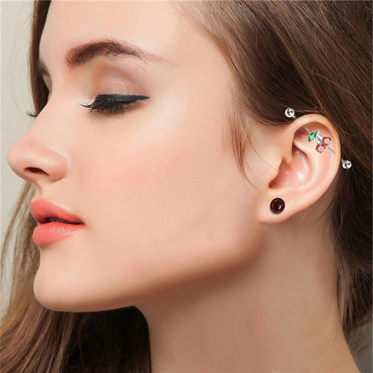 Surgical Steel 14 Gauge Industrial Barbell with CZ Cherry Fruits - photo 3