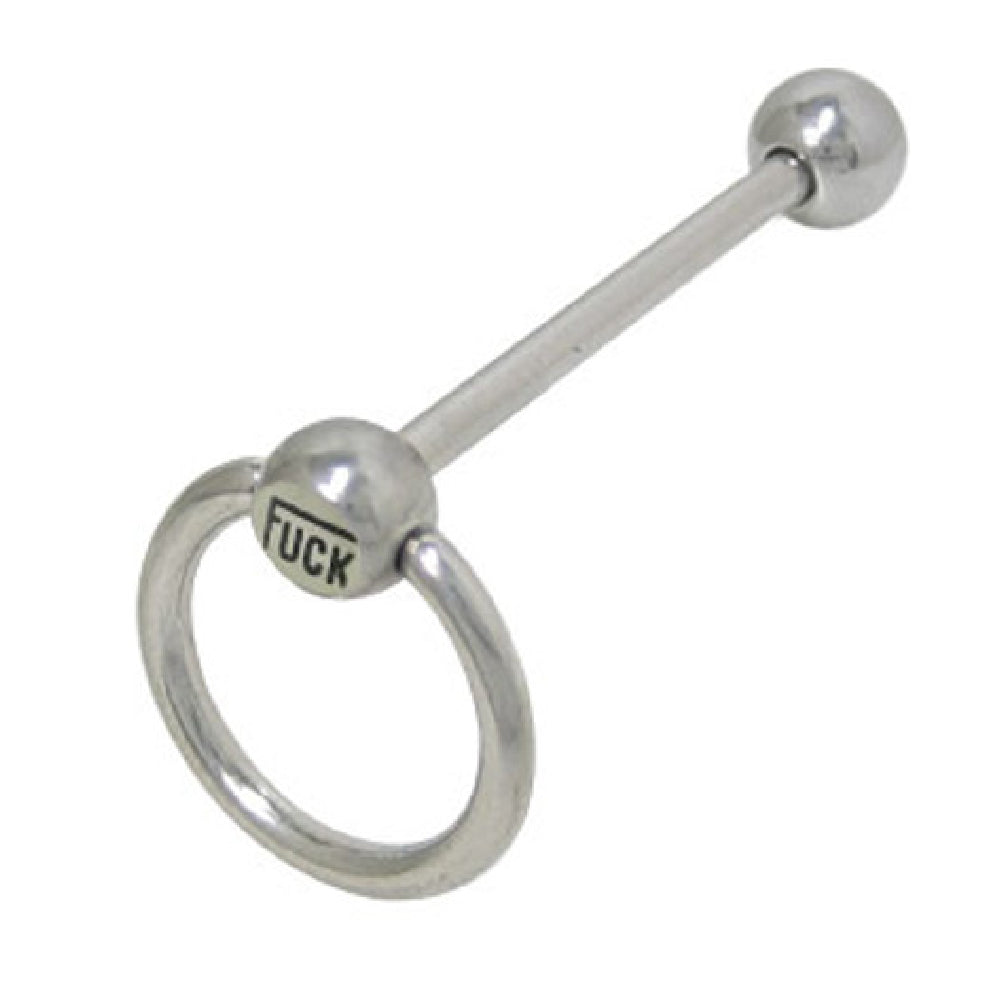Surgical Steel 14 Gauge Tongue Barbell Rings Fuck Logo Door Knocker