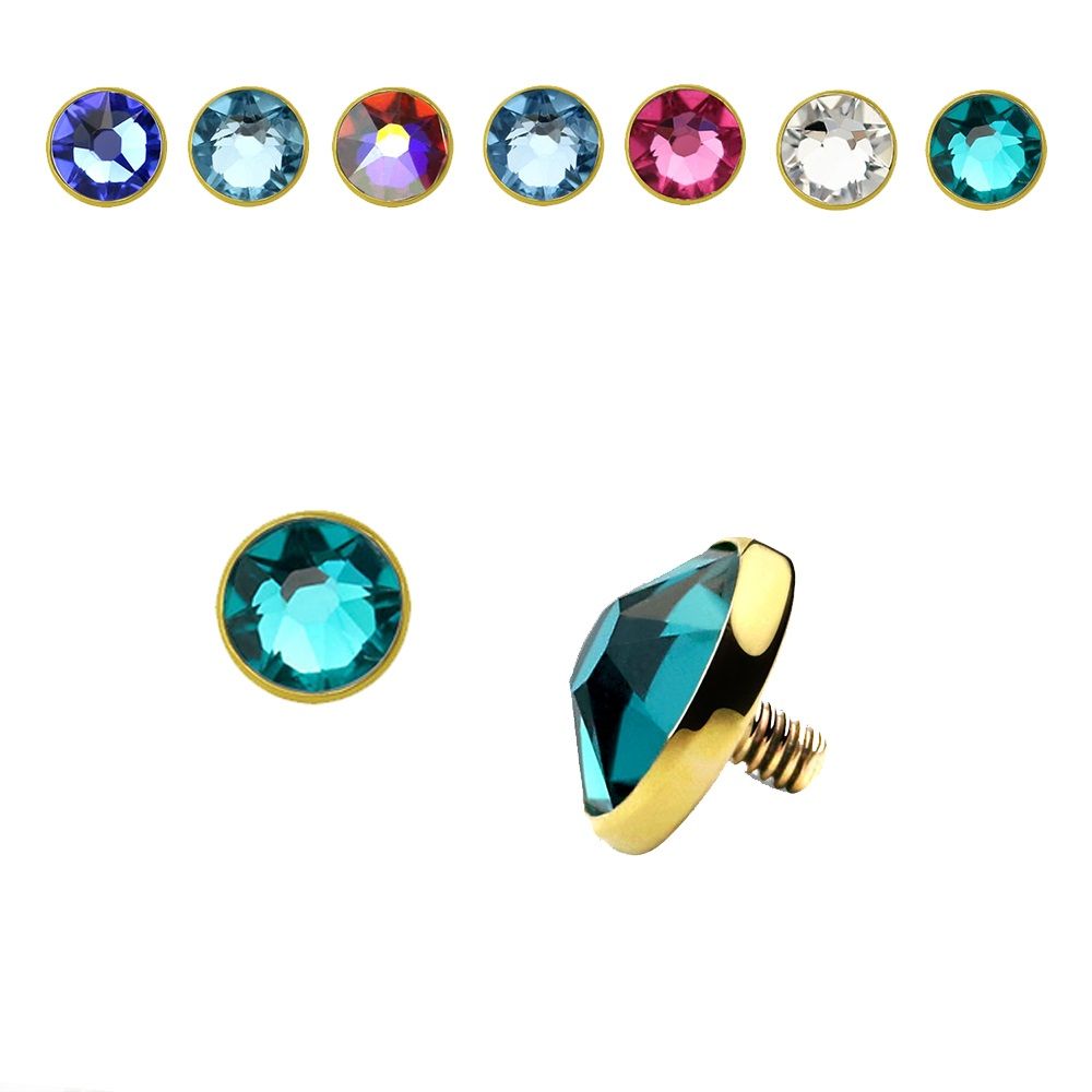 14K Solid Gold Dermal Top with 5mm Flat CZ - 16 Gauge