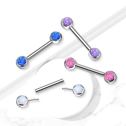 Titanium 14 Gauge Nipple Barbell with Bezel Opal - Pair - photo 3