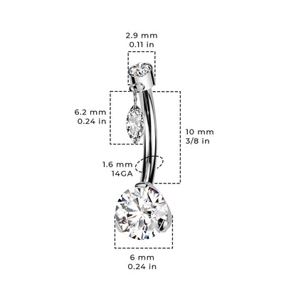 Titanium Threadless Belly Ring 14 Gauge 10mm with Dangle CZ - photo 5