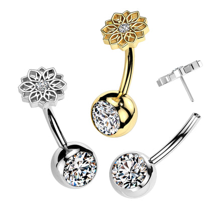 Titanium Belly Ring 14G 10mm with Lotus Flower CZ - photo 4