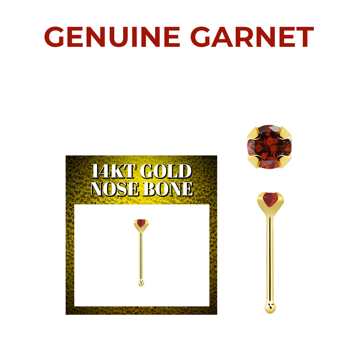 14K Solid Gold Nose Bone Stud 22G 6mm with 2mm CZ - 9 Gem Colors - photo 10