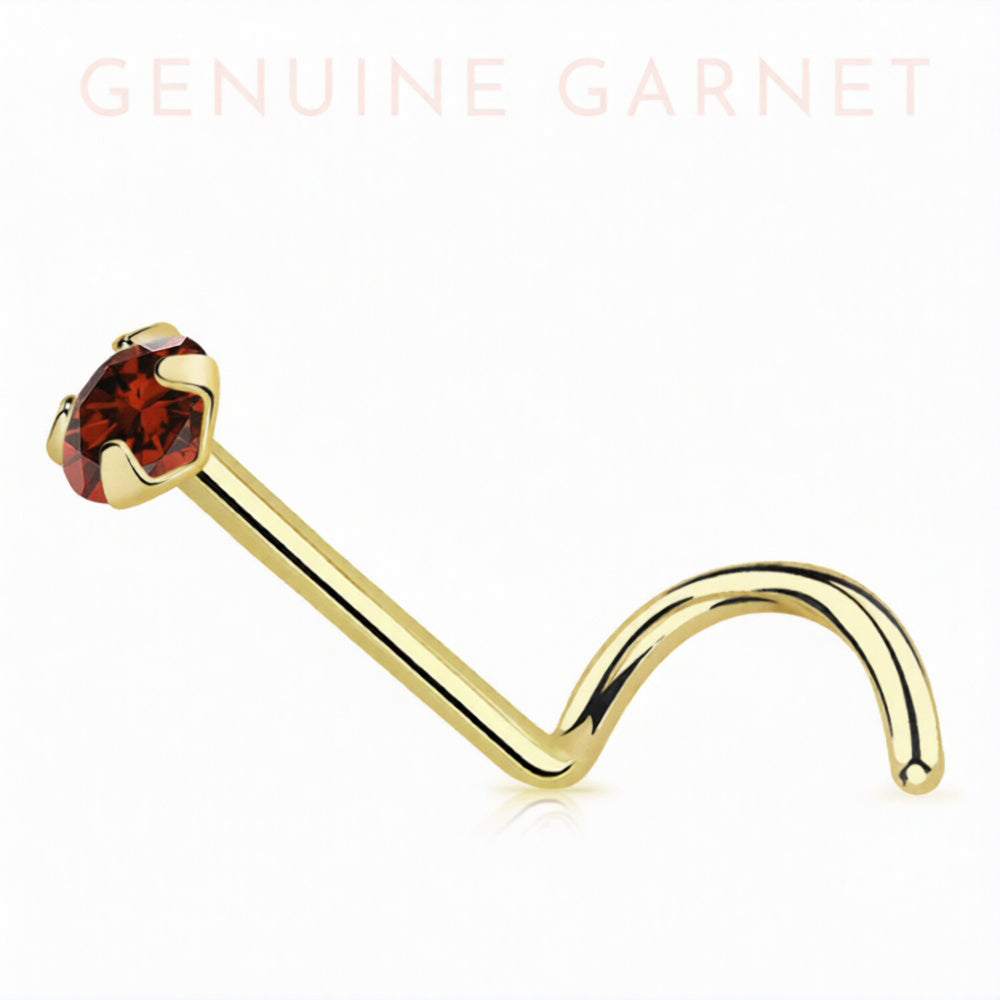 14 Karat Solid Gold 22 Gauge Nose Ring Screw with CZ Gem