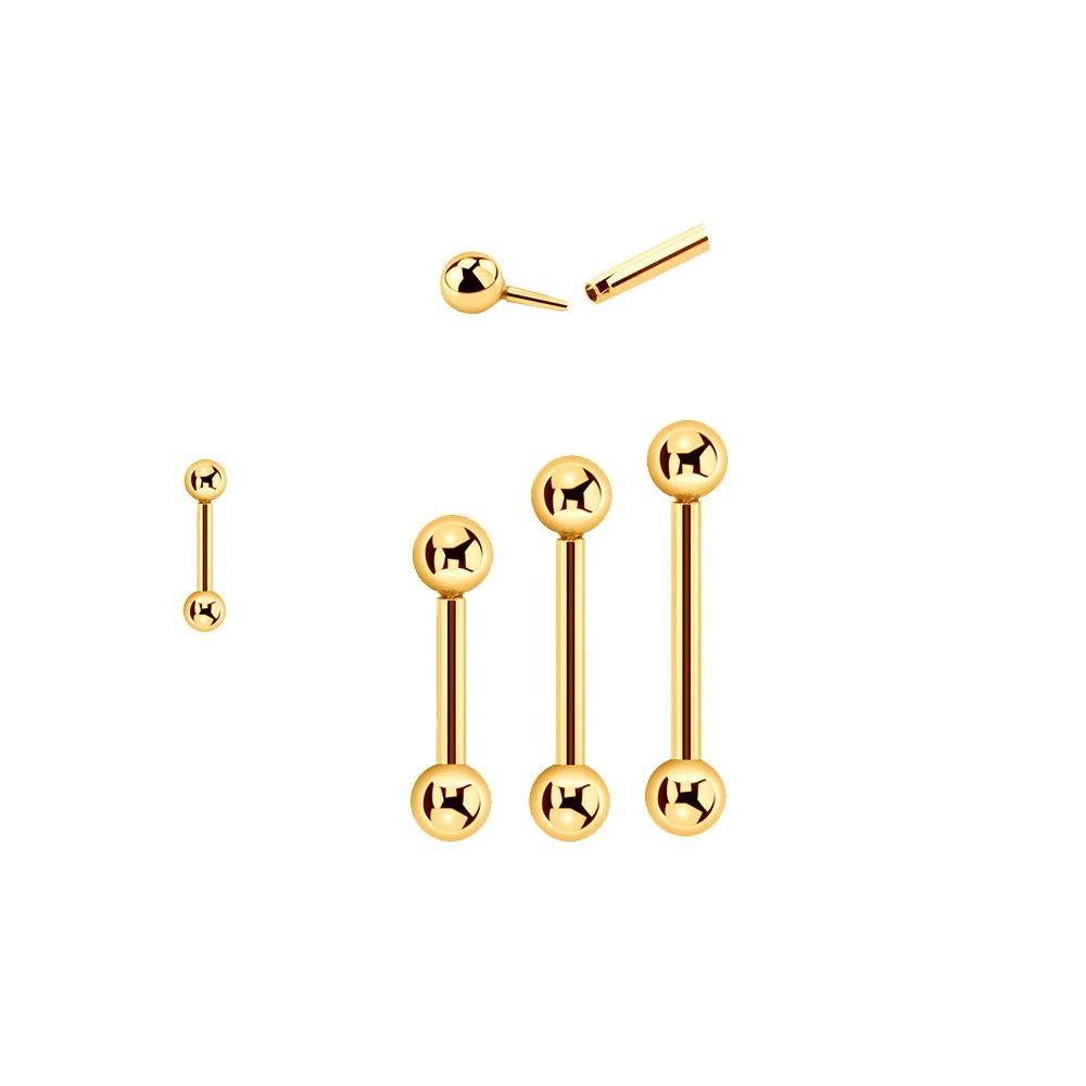 14K Solid Gold 16 Gauge Push In Straight Barbell with 3mm Balls