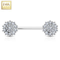 14 Karat Solid Gold Nipple Ring Barbell 14 Gauge 12 mm CZ - Pair - Kruelty - Photo 3