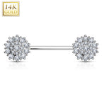 14 Karat Solid Gold Nipple Ring Barbell 14 Gauge 12 mm CZ - Pair - Kruelty - Photo 3