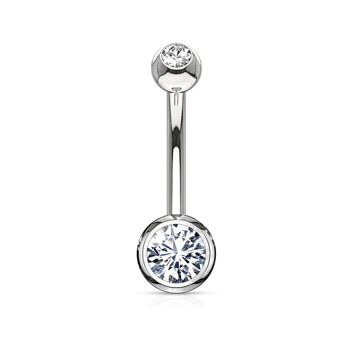 14 Karat Solid Gold Belly Ring 14 Gauge & Double CZ Gems - Kruelty - Photo 4