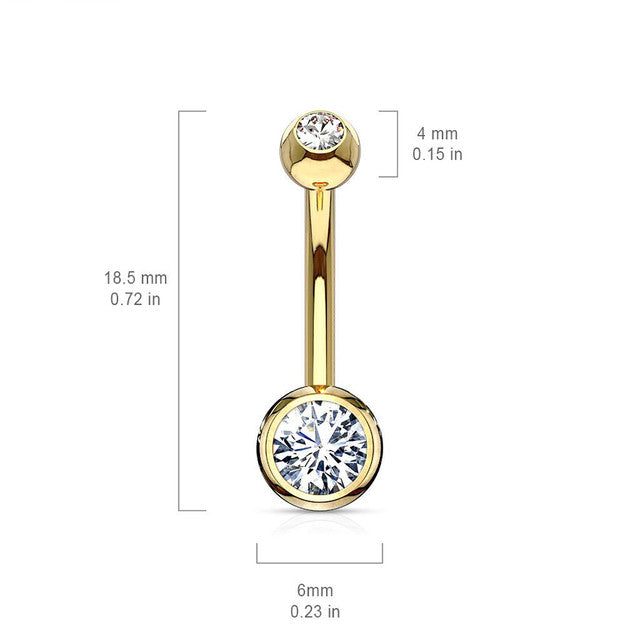 14 Karat Solid Gold Belly Ring 14 Gauge & Double CZ Gems