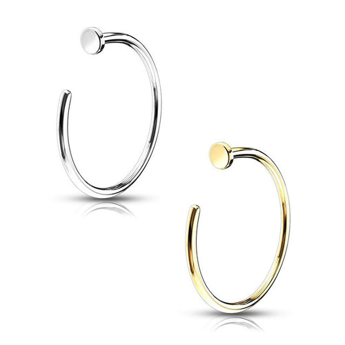 14 Karat Solid Gold Nose Ring Hoop 18 & 20 Gauge with Flat End - Kruelty