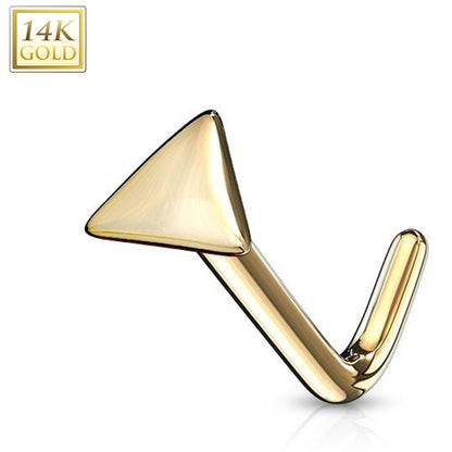 14 Karat Solid Gold Nose Ring Stud 20 Gauge 1/4" L Bend & Triangle Top