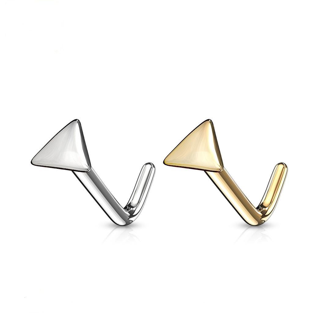 14K Solid Gold 20 Gauge L Bend Nose Stud with Flat Triangle Top
