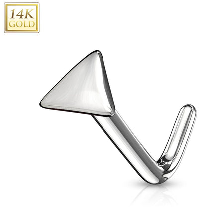 14K Solid Gold 20 Gauge L Bend Nose Stud with Flat Triangle Top - photo 2