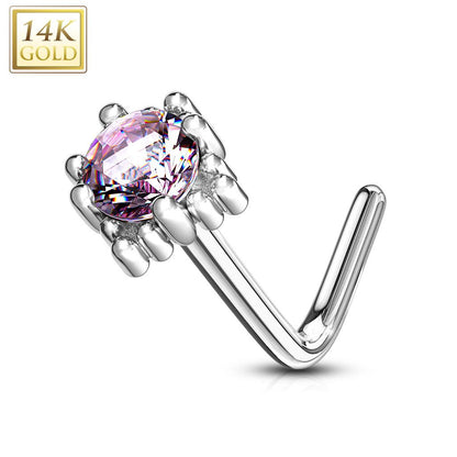 14K Solid Gold 20 Gauge L Bend Nose Ring with Four Point Star CZ - photo 7
