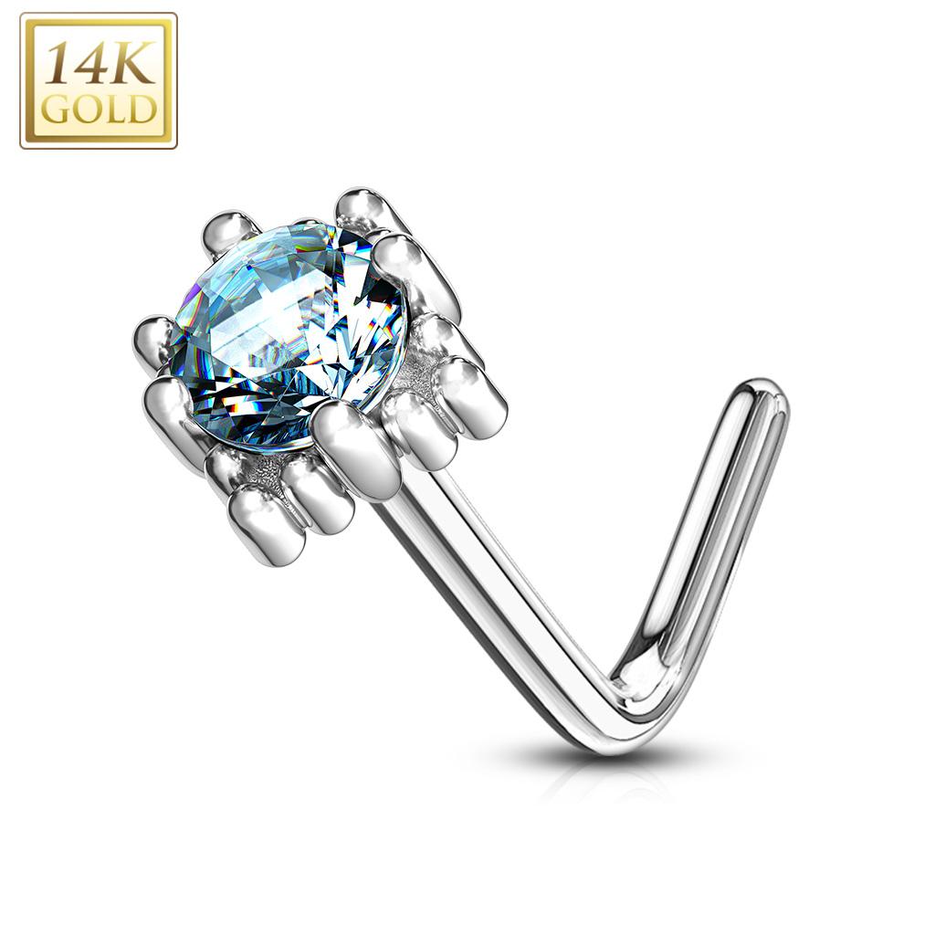 14K Solid Gold 20 Gauge L Bend Nose Ring with Four Point Star CZ - photo 8