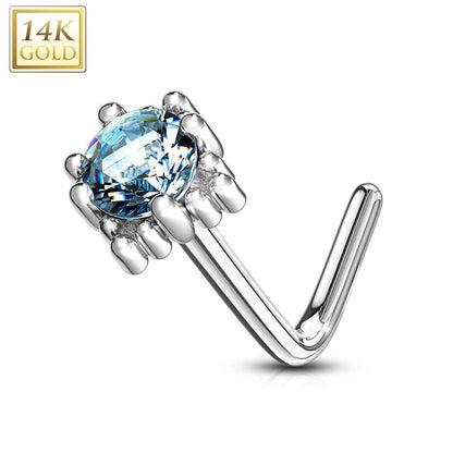 14K Solid Gold 20 Gauge L Bend Nose Ring with Four Point Star CZ - photo 8