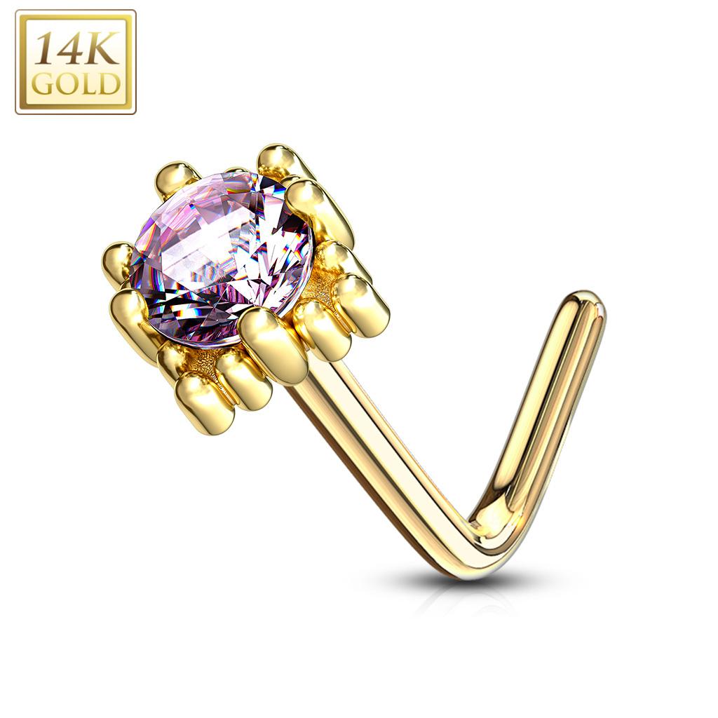 14K Solid Gold 20 Gauge L Bend Nose Ring with Four Point Star CZ - photo 6