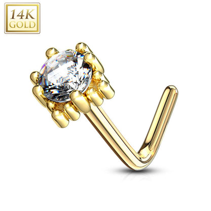 14K Solid Gold 20 Gauge L Bend Nose Ring with Four Point Star CZ - photo 9