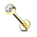 Gold Plated Surgical Steel 16 Gauge Labret Stud with Press Fit Jewel
