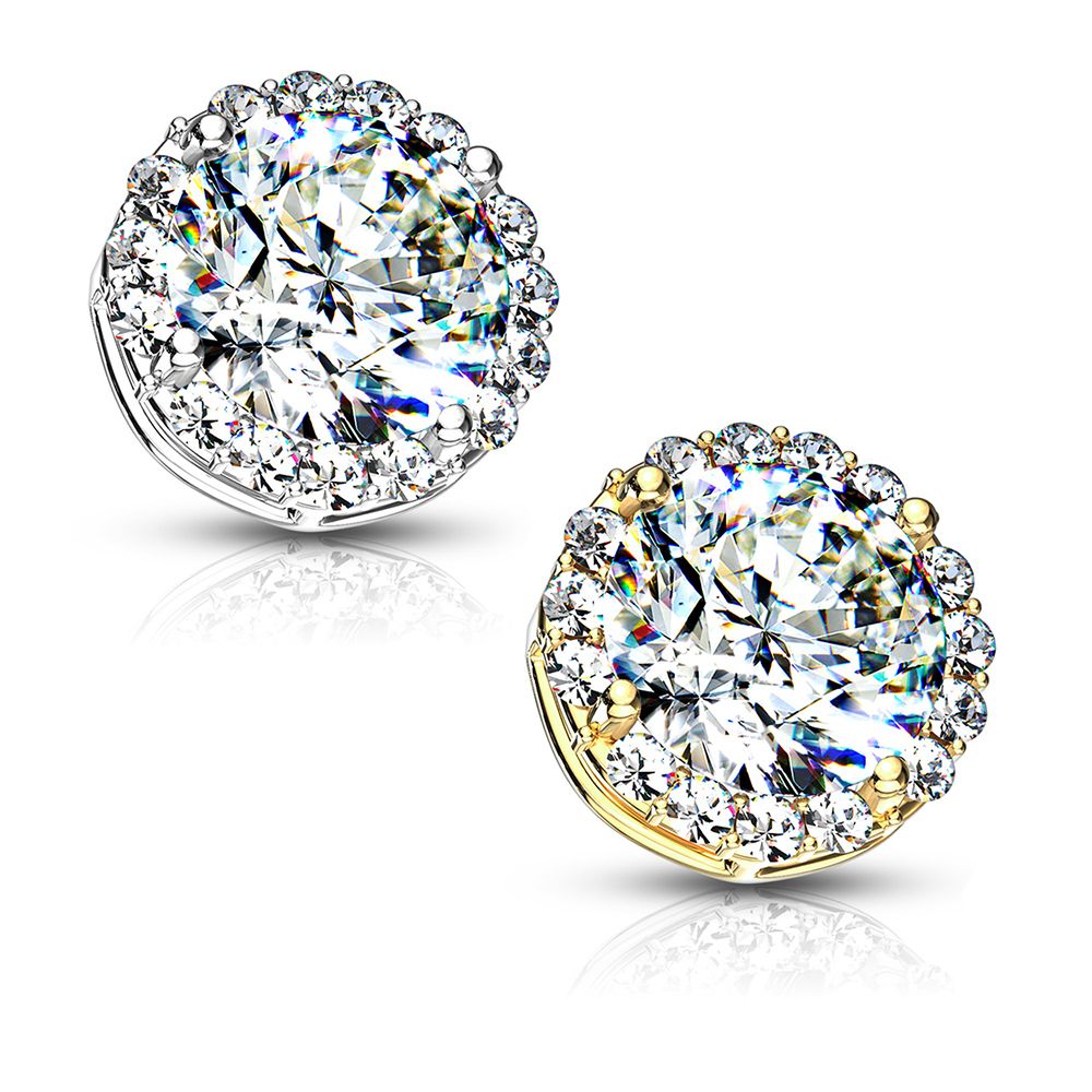 14K Solid Gold 14 Gauge Dermal Anchor Top with CZ Paved Center
