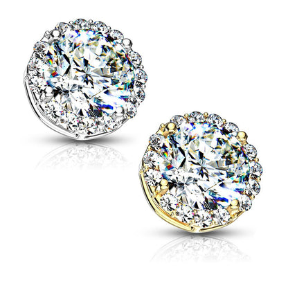 14K Solid Gold 14 Gauge Dermal Anchor Top with CZ Paved Center