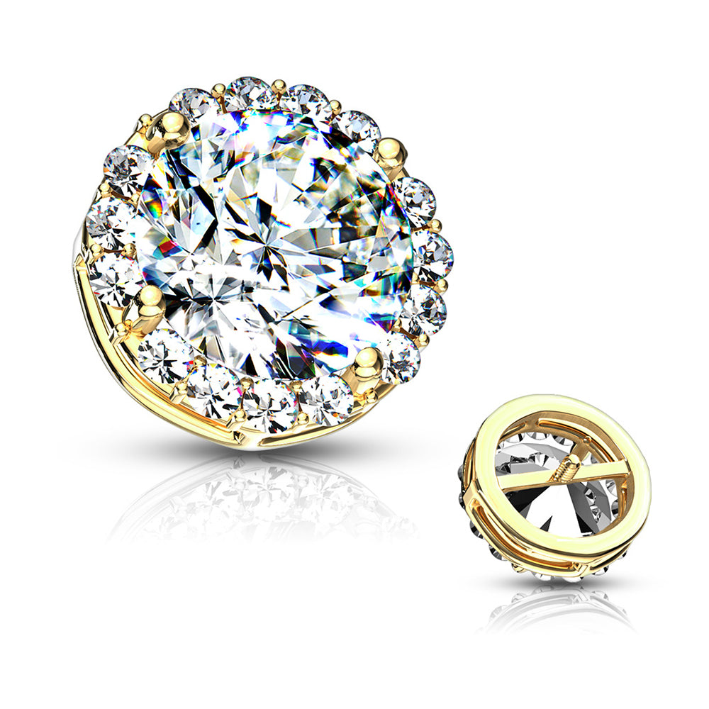 14K Solid Gold 14 Gauge Dermal Anchor Top with CZ Paved Center - photo 2