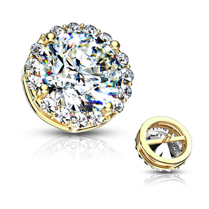 14K Solid Gold 14 Gauge Dermal Anchor Top with CZ Paved Center - photo 2