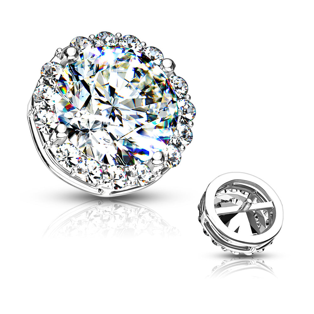 14K Solid Gold 14 Gauge Dermal Anchor Top with CZ Paved Center - photo 3