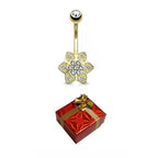 14K Solid Gold 14 Gauge Belly Button Ring with CZ Flower Cluster