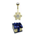 14K Solid Gold 14 Gauge Belly Button Ring with CZ Flower Cluster
