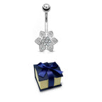 14K Solid Gold 14 Gauge Belly Button Ring with CZ Flower Cluster
