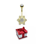 14K Solid Gold 14 Gauge Belly Button Ring with CZ Flower Cluster