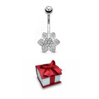 14K Solid Gold 14 Gauge Belly Button Ring with CZ Flower Cluster