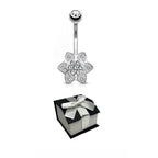14K Solid Gold 14 Gauge Belly Button Ring with CZ Flower Cluster