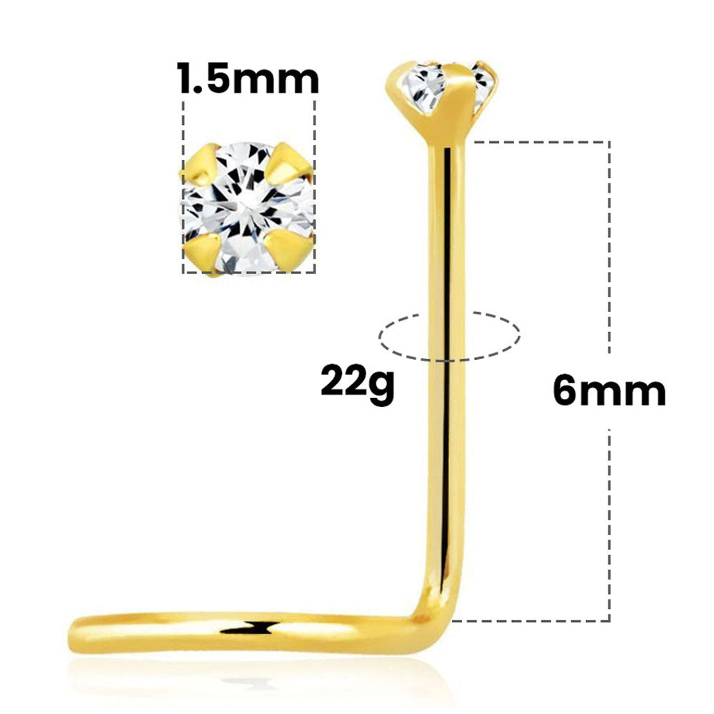 14K Solid Gold Corkscrew Nose Stud 22 Gauge with Prong Set Diamond - photo 2