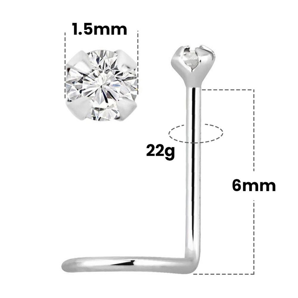 14K White Gold Corkscrew Nose Stud with Genuine Diamond 22 Gauge