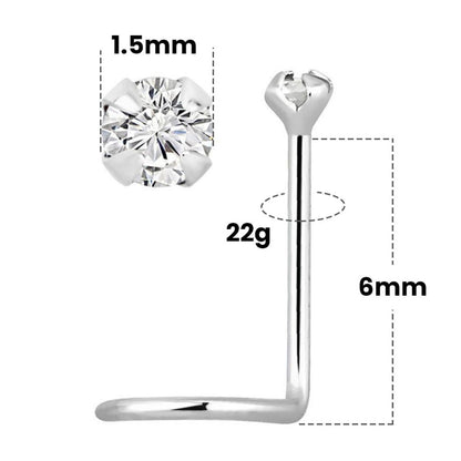 14K White Gold Corkscrew Nose Stud with Genuine Diamond 22 Gauge