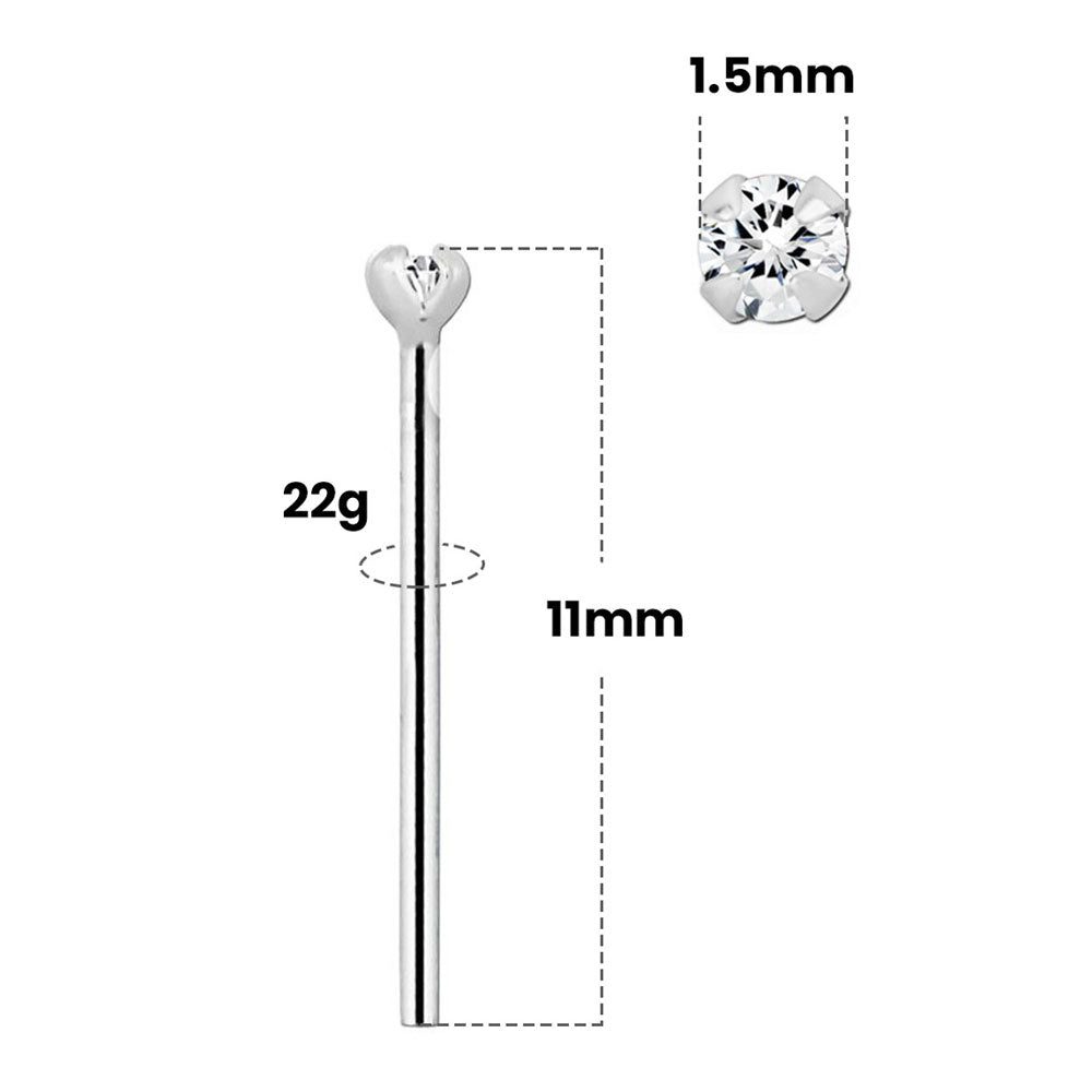 14K Solid White Gold 22 Gauge Fishtail Nose Stud with Genuine Diamond - photo 2