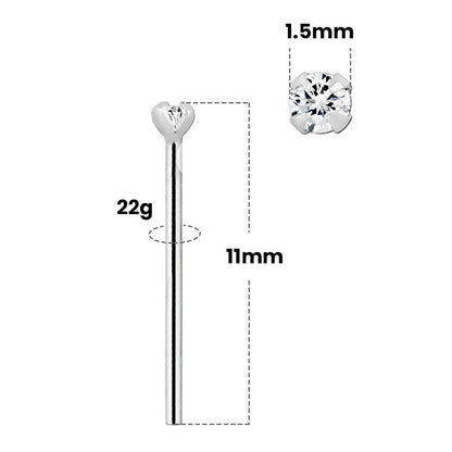 14K Solid White Gold 22 Gauge Fishtail Nose Stud with Genuine Diamond - photo 2