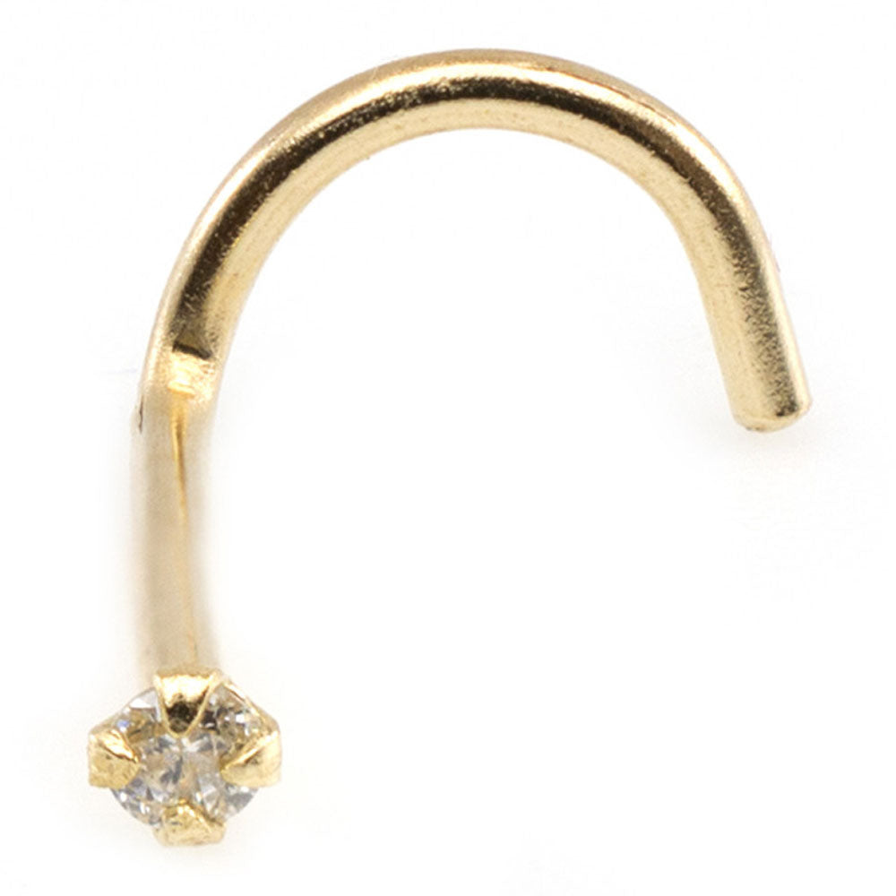 14K Solid Gold 20 Gauge Corkscrew Nose Stud with 1.5mm Diamond - photo 4