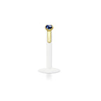 14K Gold & Bioflex 16 Gauge Push In Genuine CZ Top Labret Stud