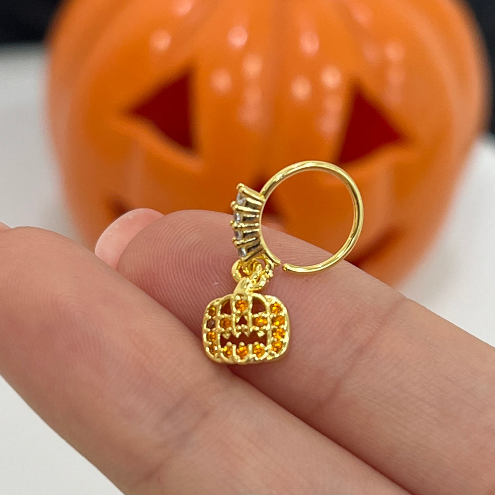 Surgical Steel Bendable Nose Ring 20G 9mm with Paved CZ Ghost Pumpkin - photo 4