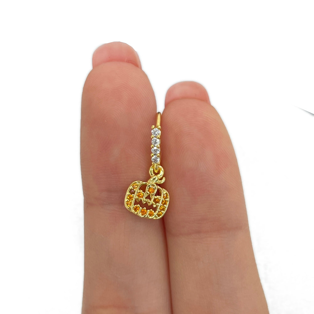 Surgical Steel Bendable Nose Ring 20G 9mm with Paved CZ Ghost Pumpkin - photo 5