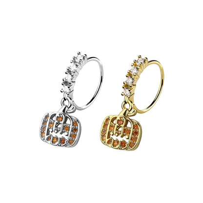 Surgical Steel Bendable Nose Ring 20G 9mm with Paved CZ Ghost Pumpkin